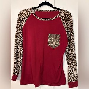 Leopard print boutique sequin shirt long sleeve